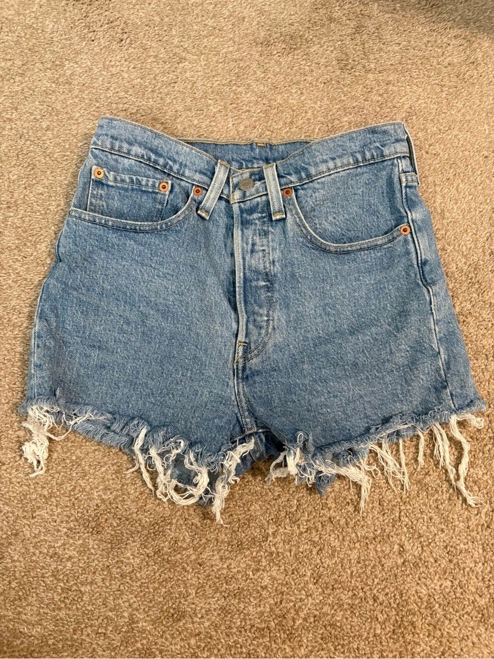 Levi's 501 Original High Rise Cut Off Distressed Denim Shorts Sans Souci - Picture 2 of 9